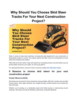 Why Should You Choose Skid Steer Tracks For Your Next Construction Project?