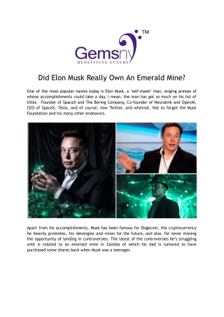 Elon Musk's Alleged Emerald Mine Ownership: Fact or Fiction?