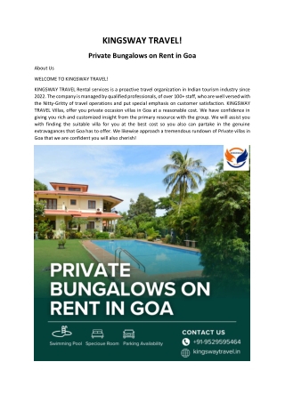 Private Bungalows on Rent in Goa