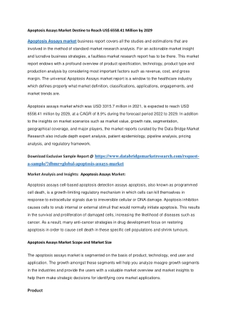 Apoptosis Assays Market Destine to Reach US 6558.41 Million by 2029