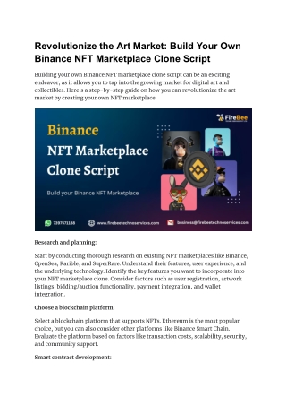 Revolutionize the Art Market_ Build Your Own Binance NFT Marketplace Clone Script