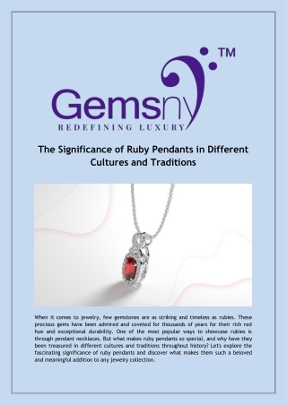 Ruby Pendants: A Symbol of Heritage and Tradition