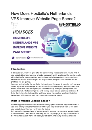 How Does Hostbillo’s Netherlands VPS Improve Website Page Speed?