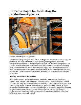 ERP advantages for facilitating the production of plastics