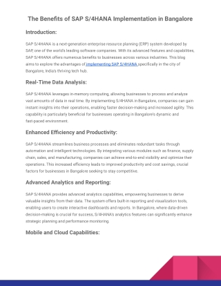 The Benefits of SAP S_4HANA Implementation in Bangalore