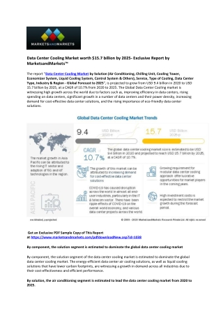 Data Center Cooling Market Estimated to Touch $15.7 Billion by 2025