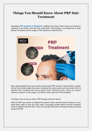 Things You Should Know About PRP Hair Treatment