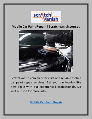 Mobile Car Paint Repair | Scratchvanish.com.au