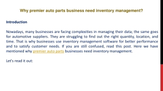 Why premier auto parts business need inventory management?