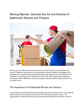 Moving Marvels_ Discover the Art and Science of Baltimore's Movers and Packers