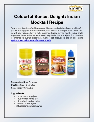 Synthetic Food Colours Manufacturers