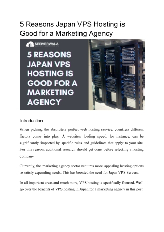 5 Reasons VPS Hosting Japan is good for a Marketing Agency