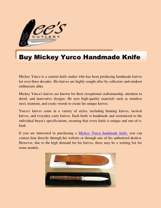 Buy Mickey Yurco Handmade Knife