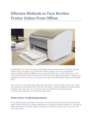 Effective Methods to Turn Brother Printer Online From Offline