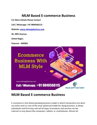 MLM Based E-commerce Business