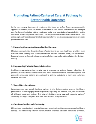 A Pathway to Better Health Outcomes