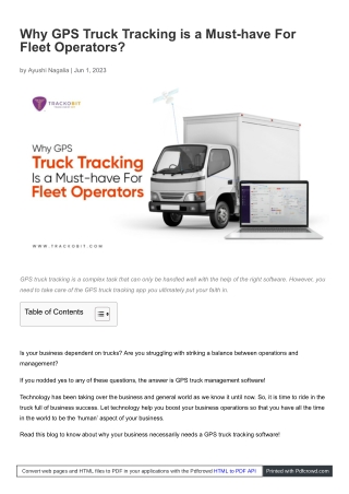 Why GPS Truck Tracking is a Must-have For Fleet Operators?