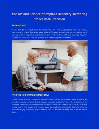 The Art and Science of Implant Dentistry: Restoring Smiles with Precision