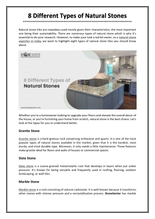 8 Different Types of Natural Stones