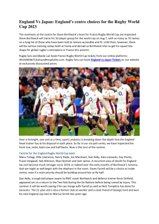England Vs Japan England’s centre choices for the Rugby World Cup 2023
