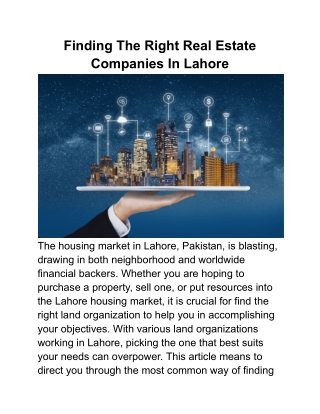 Finding The Right Real Estate Companies In Lahore