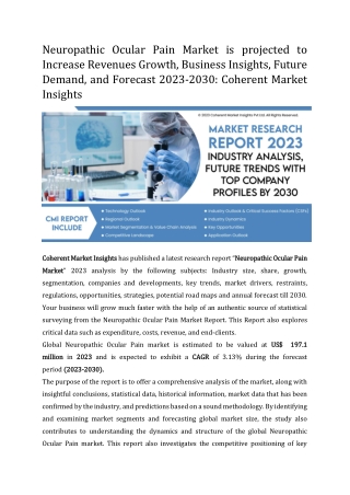 Neuropathic Ocular Pain Market will generate new growth opportunities 2023-2030