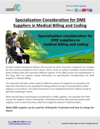 Specialization Consideration for DME Suppliers in Medical Billing and Coding