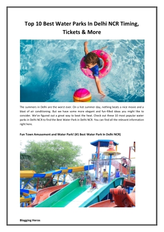 Top 10 Best Water parks in Delhi NCR Timing, Tickets & More