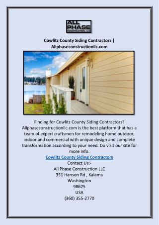 Cowlitz County Siding Contractors | Allphaseconstructionllc.com