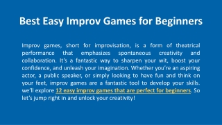 Best fun Improv Games for Beginners | improv activities