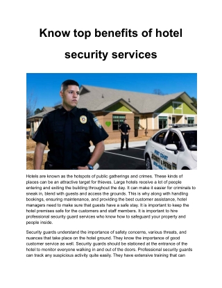 Know top benefits of hotel security services