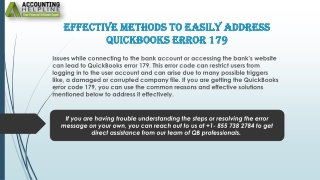 Effective Solutions to Fix Quickbooks Error 179