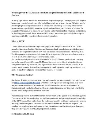 Breaking Down the IELTS Exam Structure Insights from Hyderabad's Experienced Coaches