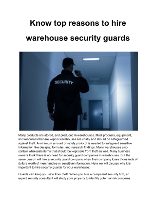 Know top reasons to hire warehouse security guards