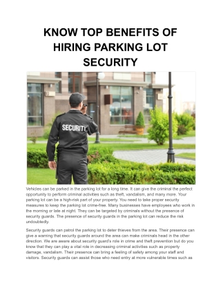 KNOW TOP BENEFITS OF HIRING PARKING LOT SECURITY