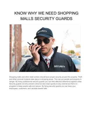 KNOW WHY WE NEED SHOPPING MALLS SECURITY GUARDS