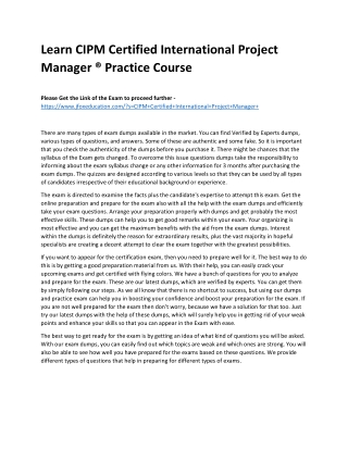 Learn CIPM Certified International Project Manager ® Practice Course