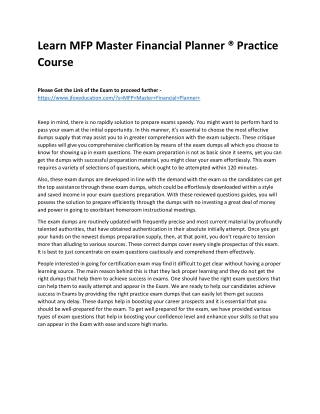 Learn MFP Master Financial Planner ® Practice Course