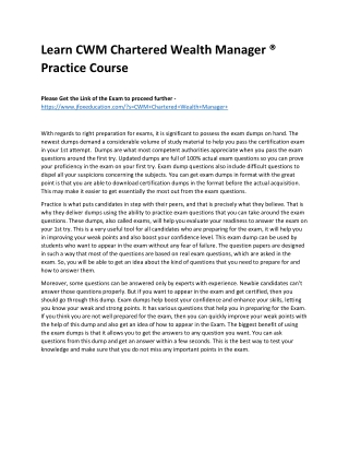 Learn CWM Chartered Wealth Manager ® Practice Course