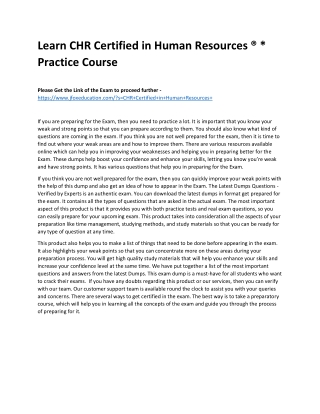 Learn CHR Certified in Human Resources ® * Practice Course