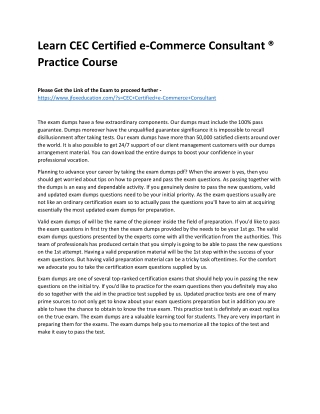 Learn CEC Certified e-Commerce Consultant ® Practice Course