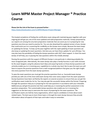 Learn MPM Master Project Manager ® Practice Course