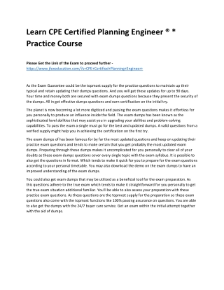 Learn CPE Certified Planning Engineer ® * Practice Course