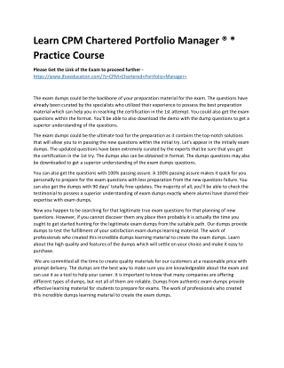 Learn CPM Chartered Portfolio Manager ® * Practice Course