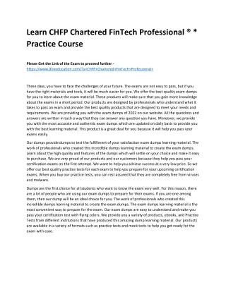 Learn CHFP Chartered FinTech Professional ® * Practice Course