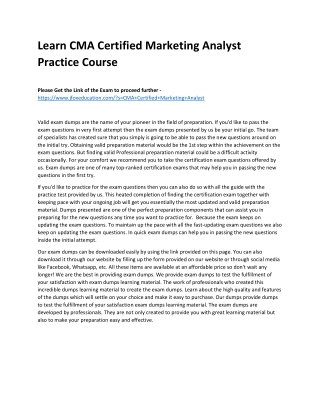 Learn CMA Certified Marketing Analyst Practice Course