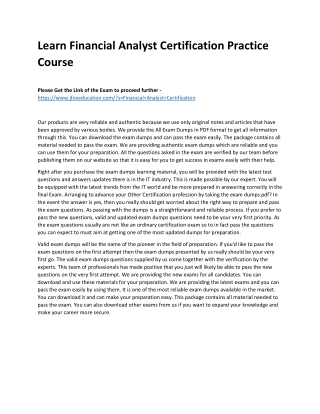 Learn Financial Analyst Certification Practice Course