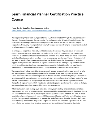 Learn Financial Planner Certification Practice Course