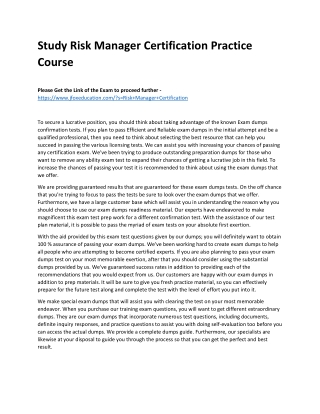 Study Risk Manager Certification Practice Course