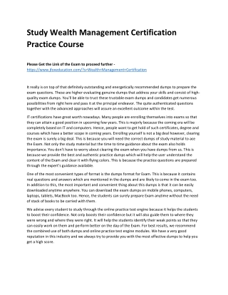 Study Wealth Management Certification Practice Course